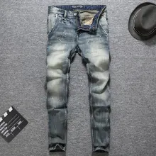 Vintage de los hombres pantalones vaqueros Retro lavado Slim elástico clásico Denim Pantalones hombre pintura de Streetwear Hip Hop para hombres