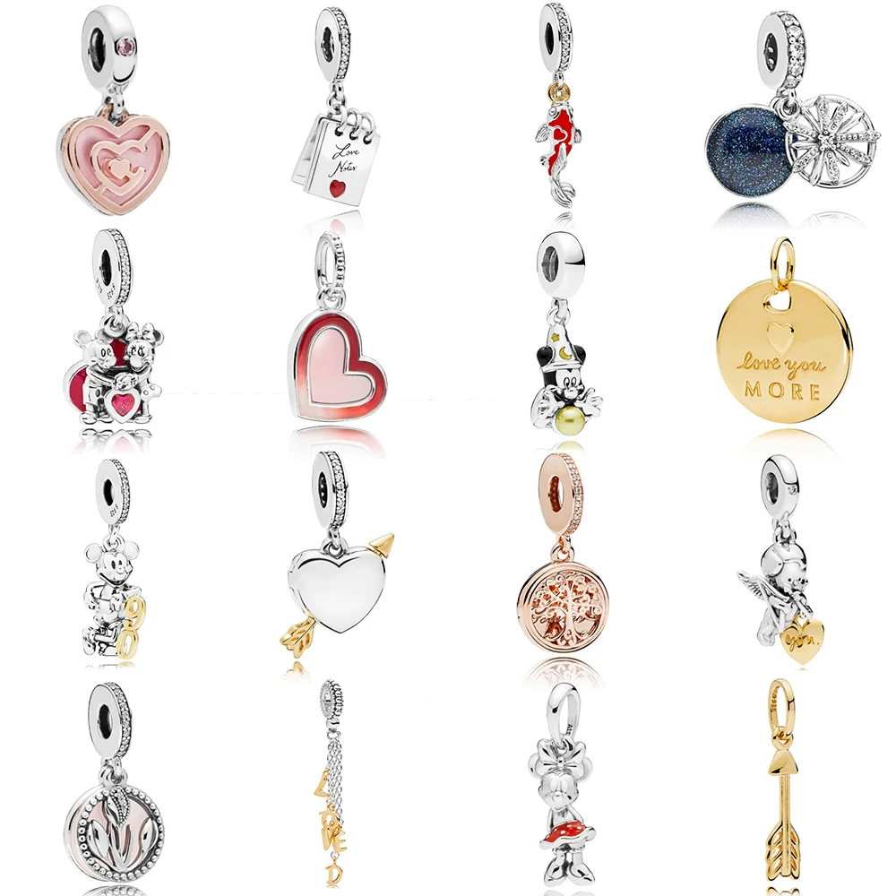 

NEW 2019 100% 925 Sterling Silver Rose Gold Heart Shape Good Luck Carp Tree Love Charm Pendant Fit Diy Bracelet Valentine's Day