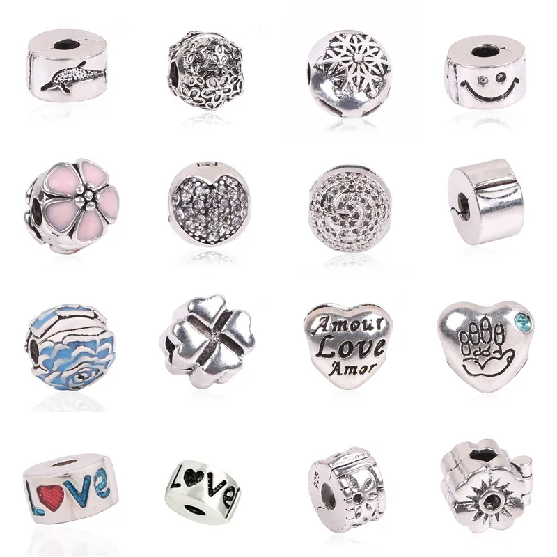

AIFEILI Jewelry Beads Copper Charms European Simple Light version Stopper Bead For Original Pandora Bracelets Bangles DIY Gift