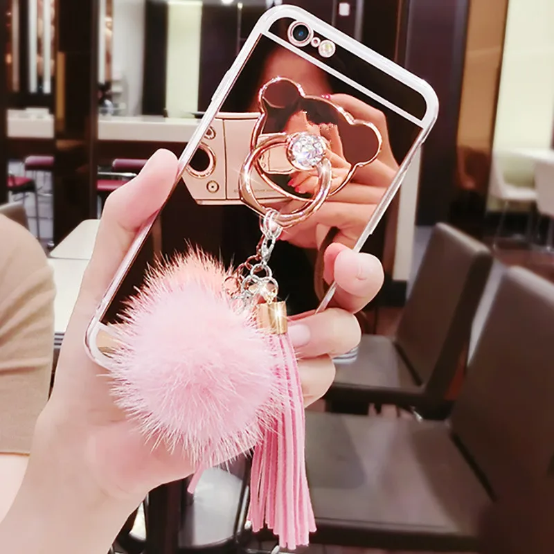 Chic Mirror Fur Ball Tassel Cover for iPhone XS Max XR X 8 7 6 6S Plus Ring Case For Samsung Galaxy Note 8 S9 S8 Plus S7 S6 Edge Chic Mirror Fur Ball Tassel Cover for iPhone XS Max XR X 8 7 6 6S Plus Ring Case For Samsung Galaxy Note 8 S9 S8 Plus S7 S6 Edge