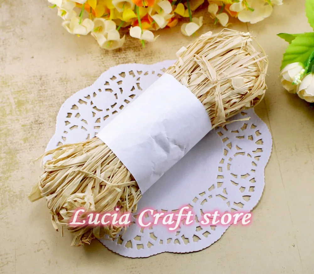 

Natural colored raffia paper raffia ribbon cord Raffia Packing rope for Gift Wrap 50g/lot I0814
