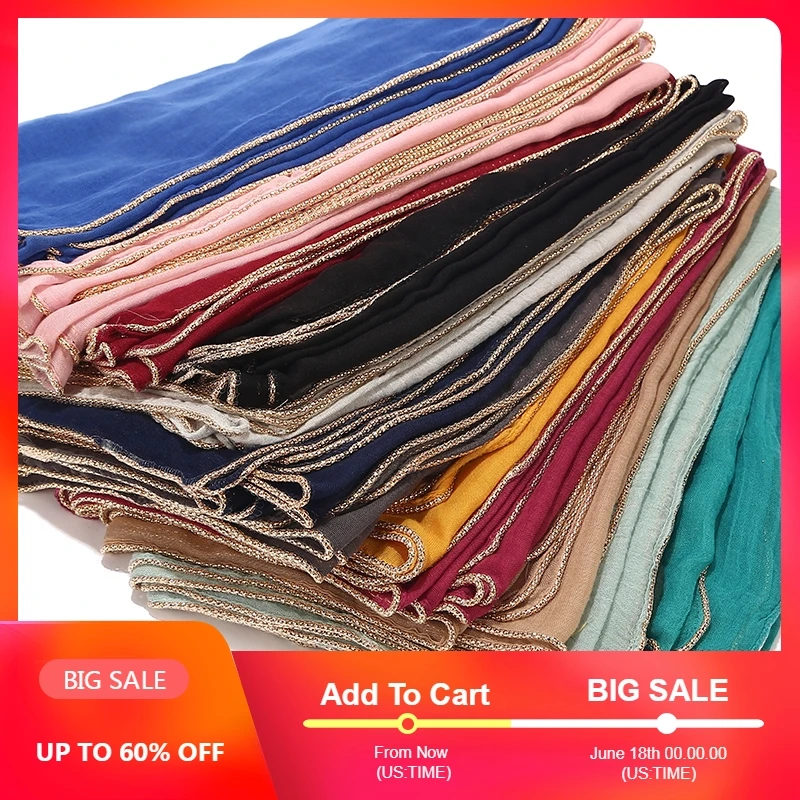 New Solid hijab scarf gold beads muslim cotton scarves chain plain wraps shawls maxi fashion headband long scarves 180*80cm