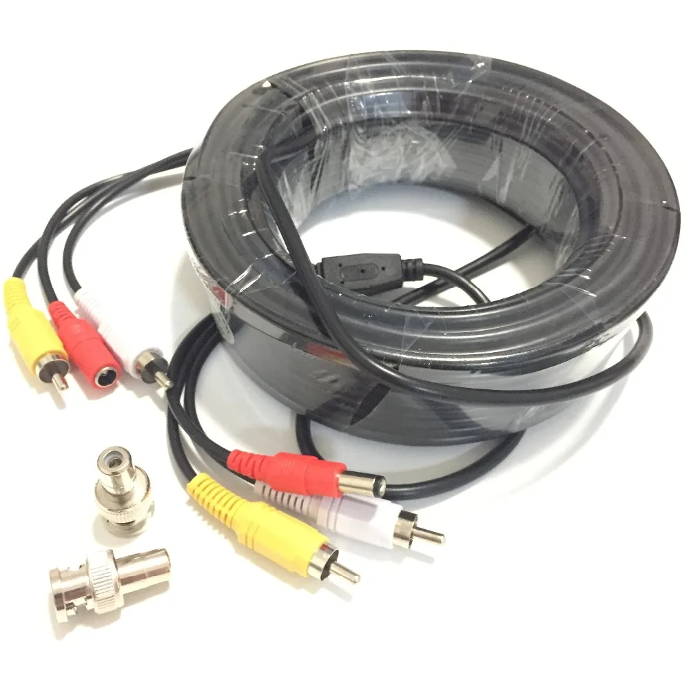 150 Feet 30m 20m Audio Video Power Security Camera Cable with RCA BNC Adaptor Power Cable for Security Mic Camera Use DVR CCTV