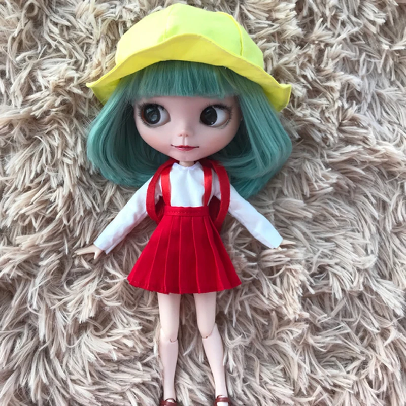 1 комплект, милый костюм Chibi Maruko-chan, шляпа+ сумка+ платье, одежда для Blyth кукла 1/6, аксессуары