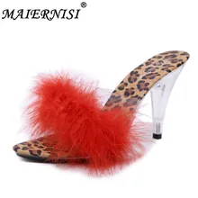 4 cores Chinelo Sapatos Mulher Leopardo Grãos 2019 7-10 cm Sandálias Sapatos de Casamento Saltos De Cristal Transparente Sexy Grande tamanho Sapatos 35-43