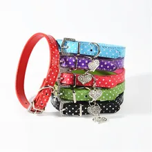 Fashion PU Leather Pet Dog Collar With Beautiful Bling Rhinestone Heart For Small Medium Dogs Pet Supplies