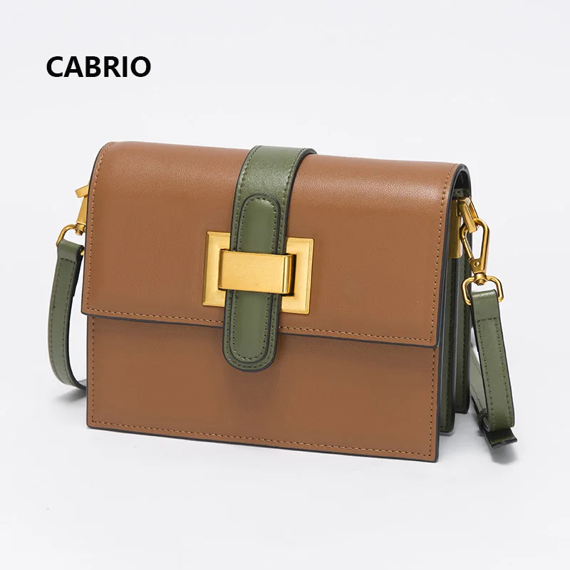 

CABRIO Women Flap Crossbody bags Colors Patchwork Genuine Leather Small Messenger Bags For Women Lady Clutch Bags Leather Lock