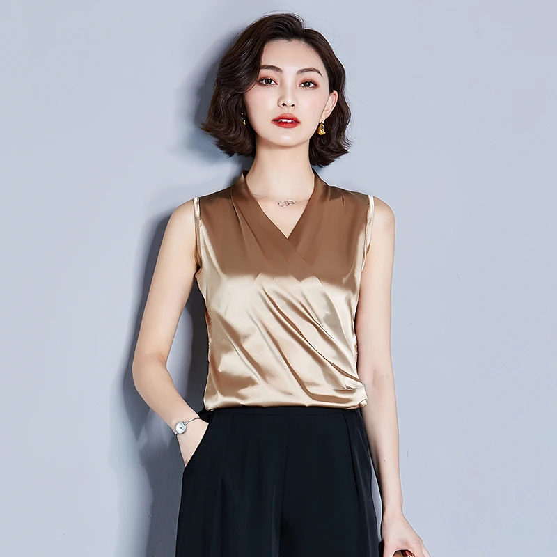 Summer Womens Tops and Blouses Silk Women Blouses Sleeveless Women Shirts Pink Satin Blusas Femininas Elegante Plus Size XXL - 33004995725