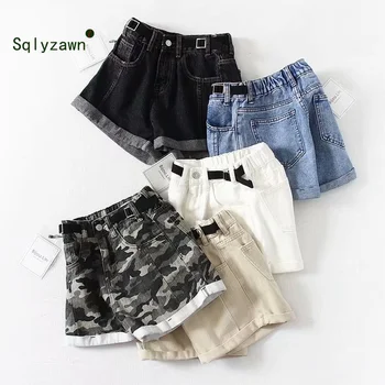 

Bf Cargo High Waist Cuffs Camouflage Denim Shorts Women 2019 Korean Style Casual Belt Short Jeans Summer Khaki Short Pants Women