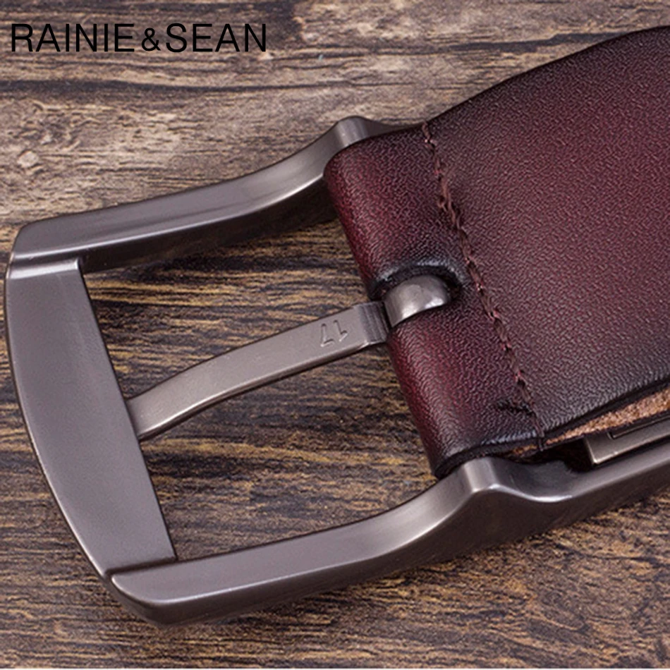 RAINIE SEAN Men Vintage Belt Genuine Leather Cowhide Pin Belt For Trousers Male Classic Italy Real Leather Square Buckle Belts