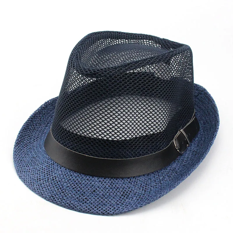Летняя мужская шляпа fedora соломенная hatнаружная Защита от солнца на пляже сетка для взрослых Британский ветер дышащая солнцезащитная Кепка - Цвет: E
