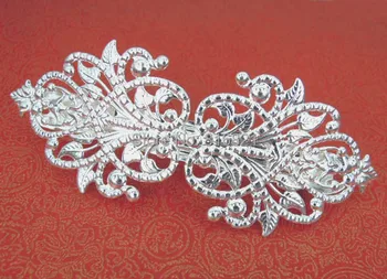 

35x90mm Retro Filigree Flower Base Spring Hairgrips Hair Clips Barrette Settings Crafts Findings DIY Jewelry Making Silver tone