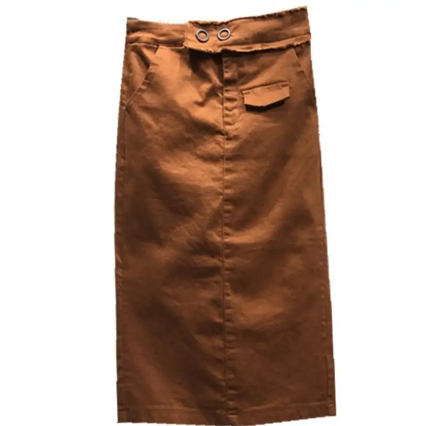 

Denim skirt women spring autumn casual high waist office lady package hip midi calf jeans skirt