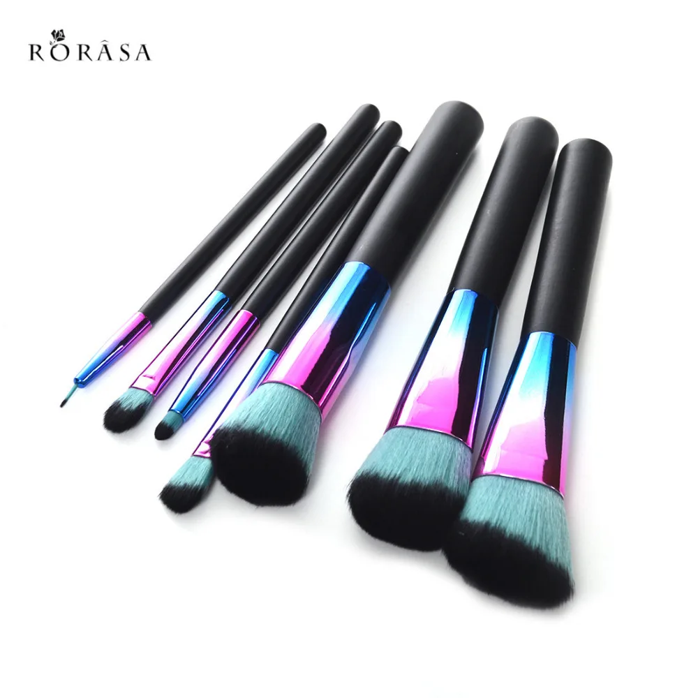 7Pcs Black Cool Blusher Makeup Brush Set Big Concealer Contour Blushing