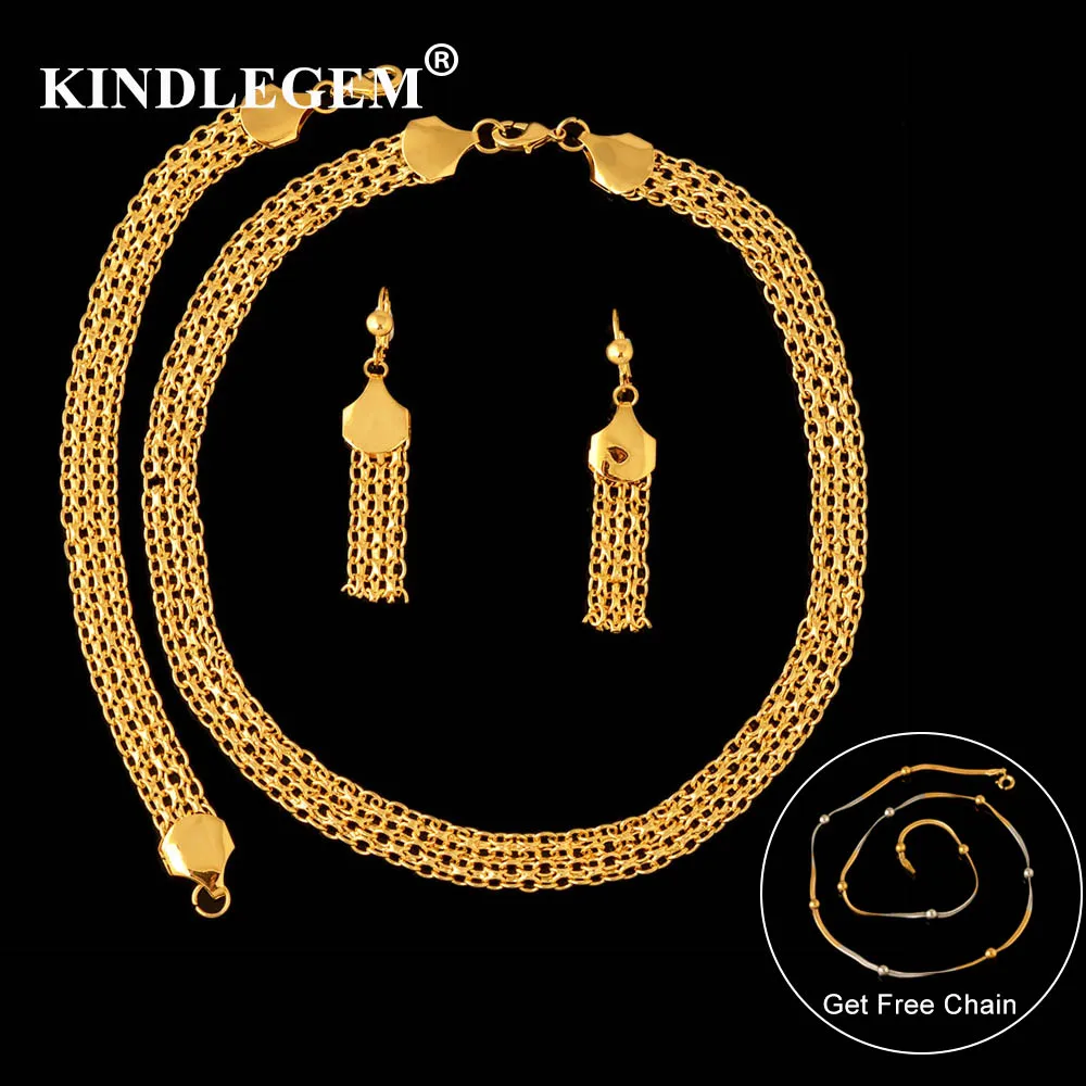 

Kindlegem Dubai African Jewelry Sets For Women Wedding Luxury High Quality Vacuum Plating Gold Necklace Earrings Bracelet