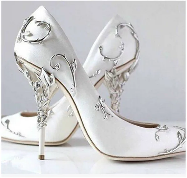 New Luxury Filigree Leaf Women Pointed Toe High Heels Haute Couture
