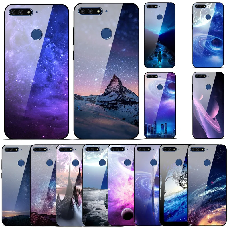 

For Huawei Honor 9 Lite Case Tempered Glass Space Back Phone Case Bumper For Huawei Honor 10 Cover on Honor 7A 7C Pro 7X Case