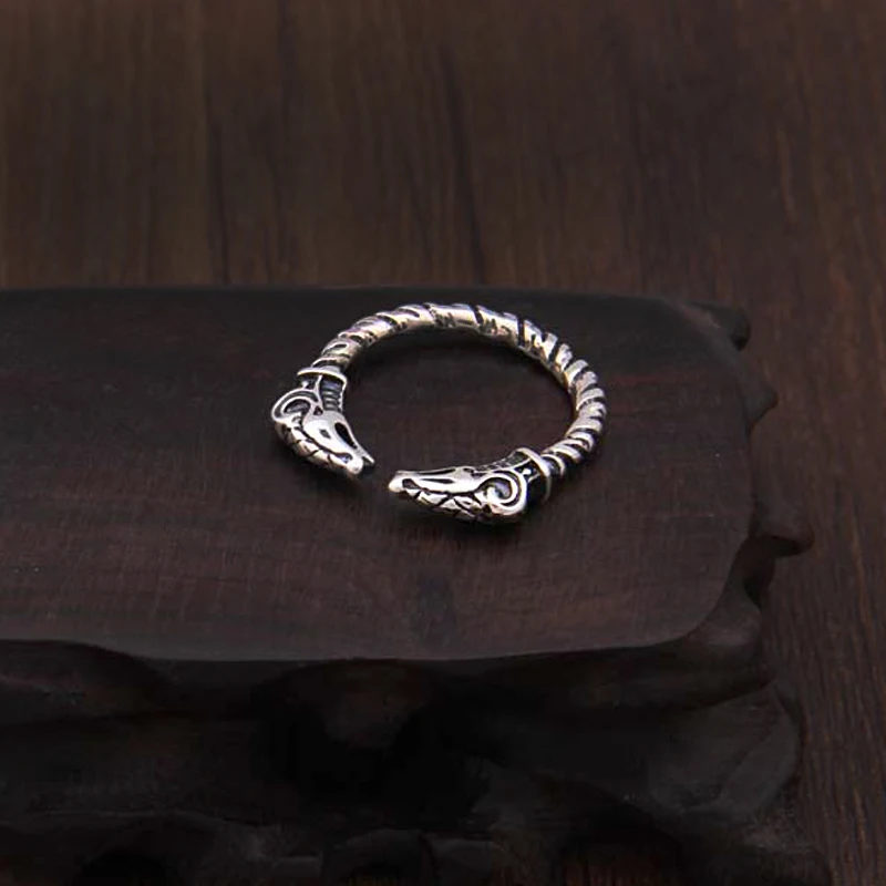 S925 Стерлинговое Серебро викингов регулируемое Коза твист кольцо с винтажным викингом деревянная коробка