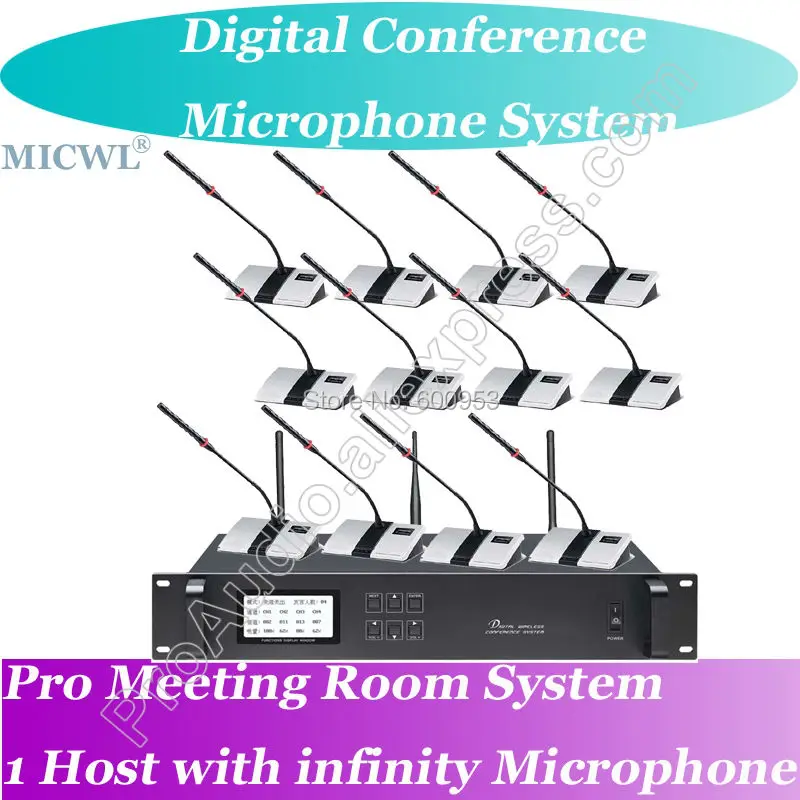 

World Class Digital Wireless Gooseneck Mic Microphone Conference Meeting Room System Host + President + Delegates Desk Unit