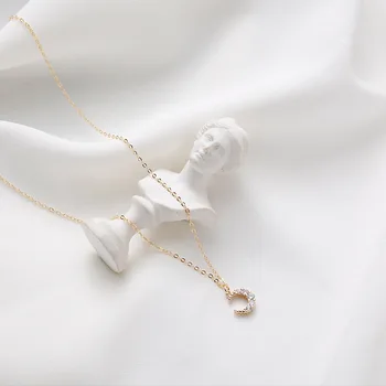 

high quality simple cute retro 925 silver moon pendant with gold chain girls Jewelry AAA zircon short necklace lovers best gift
