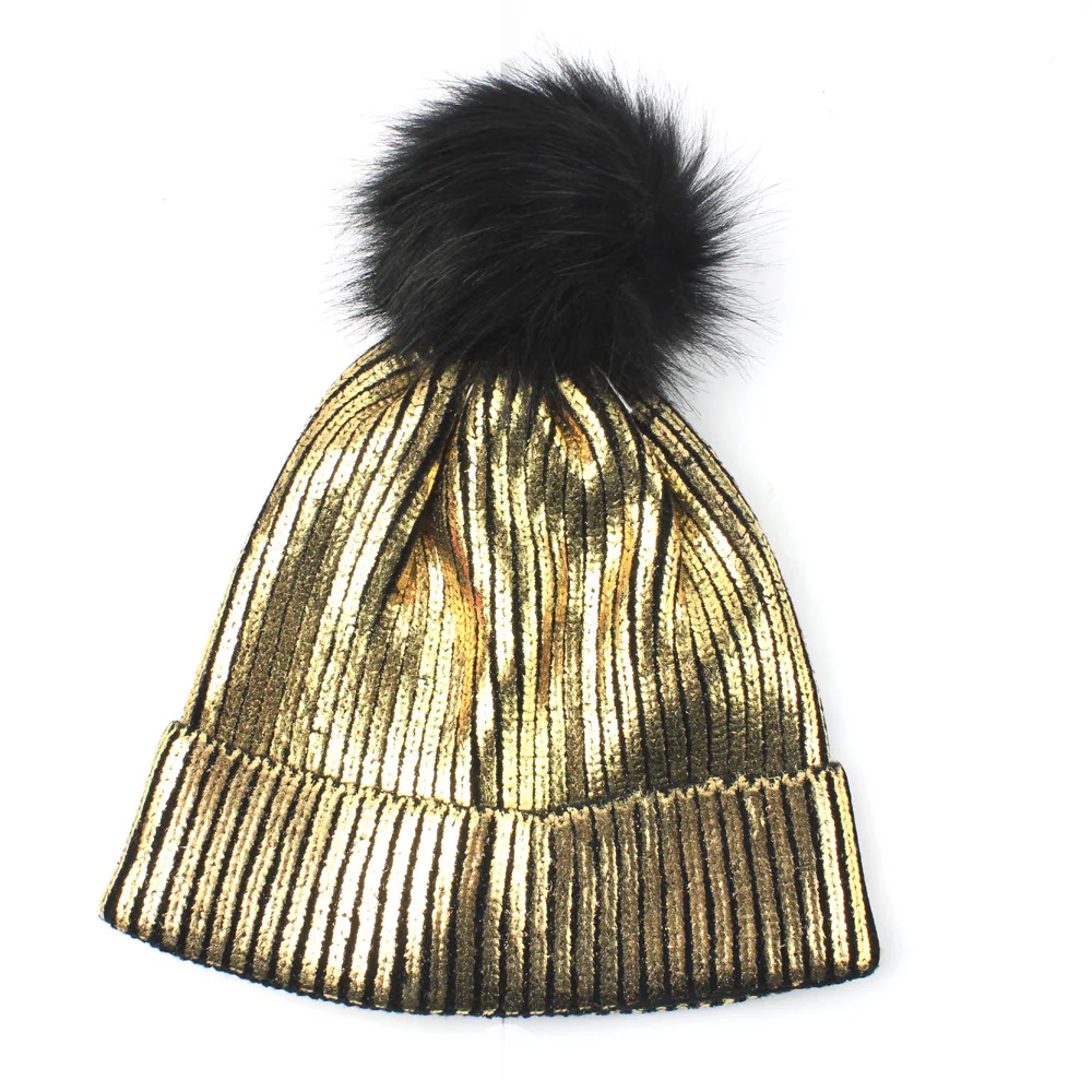 New Autumn And Winter European And American Style Women Hat Solid Color Bronzing Pinstripe Knit Hat Warm Fashion Hat HC57 (5)
