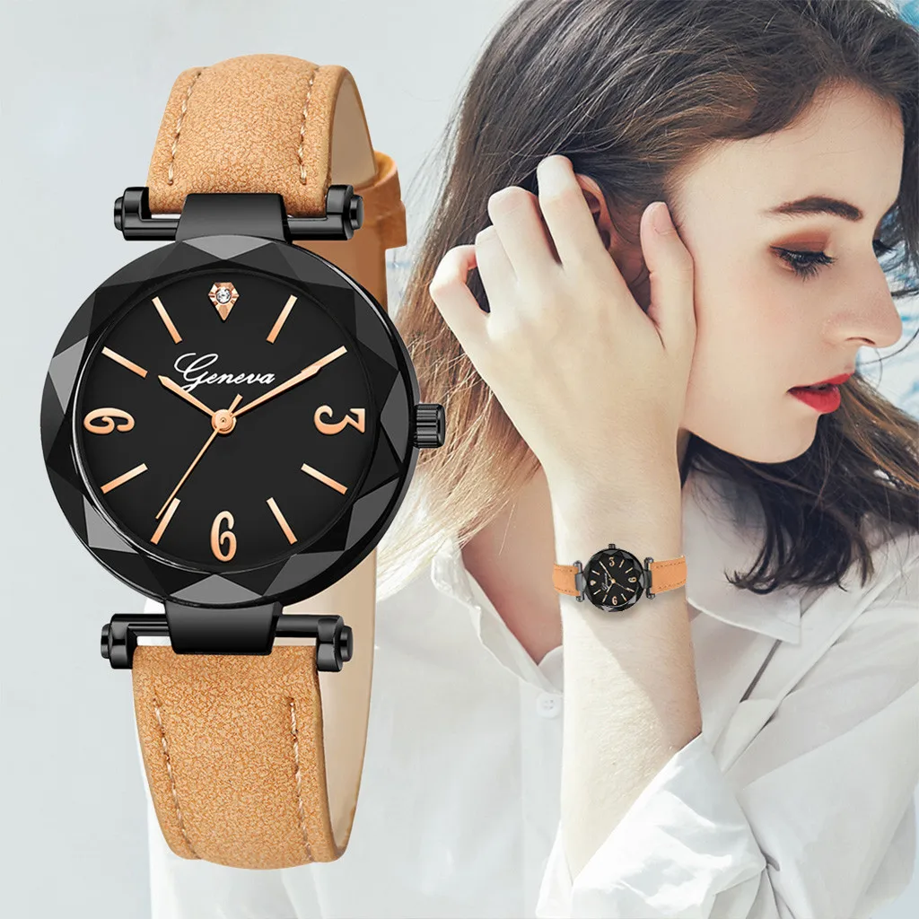 

Women Watch Irregular Number Dial Ladies Quartz Analog Wristwatches Business Leather Strap Clock Gift Montre Femme@50