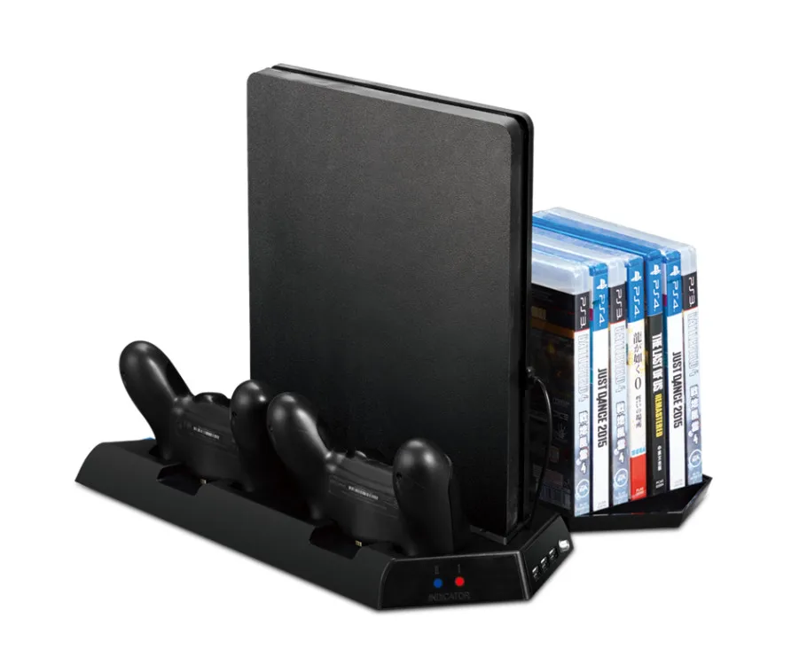 Вертикальная подставка для PS4/PS4 Slim/PS4 Pro консоли-Вентилятор охлаждения с игры хранения CD+ контроллер геймпад Зарядное устройство станция 3 в 1
