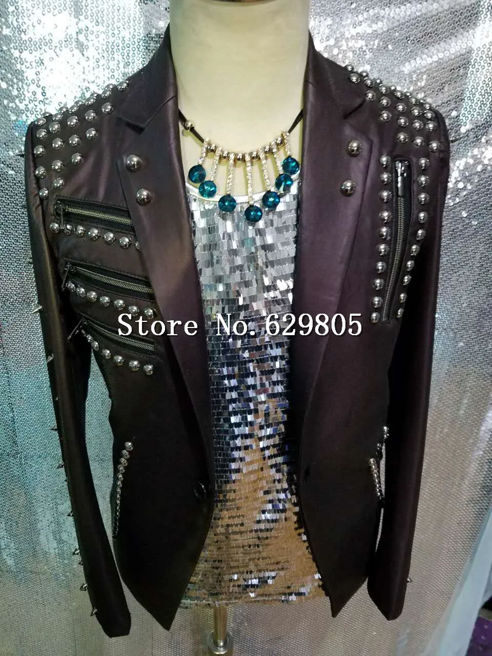 

Plus size Punk Rivets Jacket Male Singer Stage Wear Blazer Outfit Fashion Singer Performance Outerwear Men's Slim Top Coat
