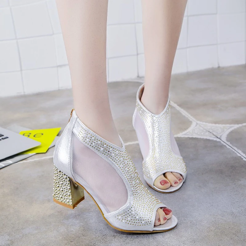 2018 New Fashion Women Sandals Bling 7cm High Heels Diamond Fashion Nice Women Sandals Bling 7cm High Heels Diamond