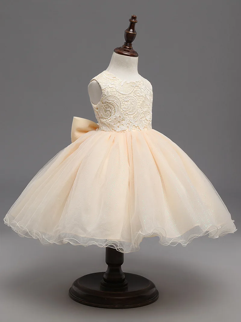 Детское платье для маленьких девочек цвета шампанского; нарядное кружевное платье-пачка на крестины; вечернее платье принцессы с открытой спиной