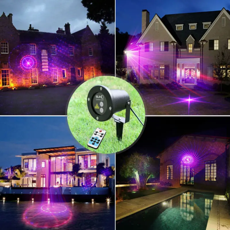 

Red Blue 12 Patterns High Quality Landscape Laser Lights Time Setting Remote Control Holiday Party House Projector Show Lighting