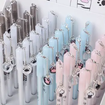 

2X Kawaii Cat's Paw Csystal Ball Pendant Gel Pen Rollerball Pen Student Stationery School Office Supply Black 0.5mm