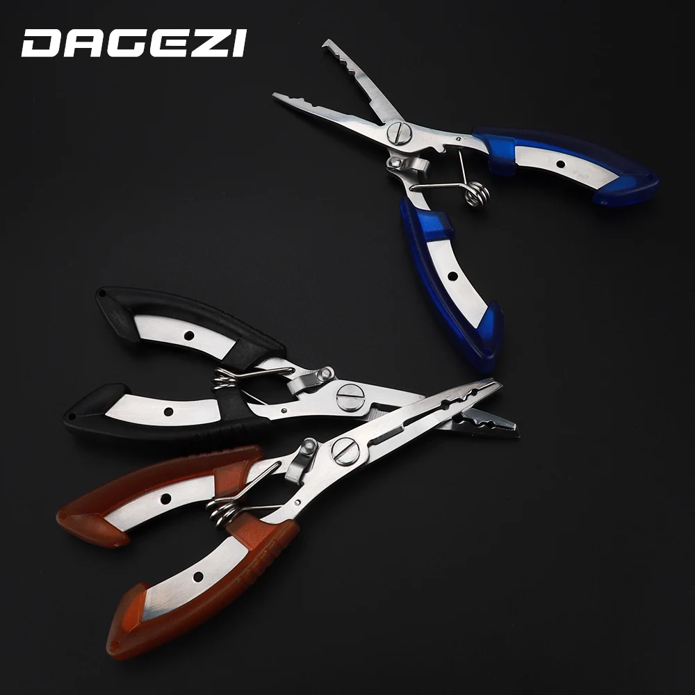 DAGEZI الفولاذ المقاوم للصدأ كماشة الصيد مع حزمة مقص الخط القاطع إزالة هوك الصيد معالجة أداة الأسود/الأزرق/orange