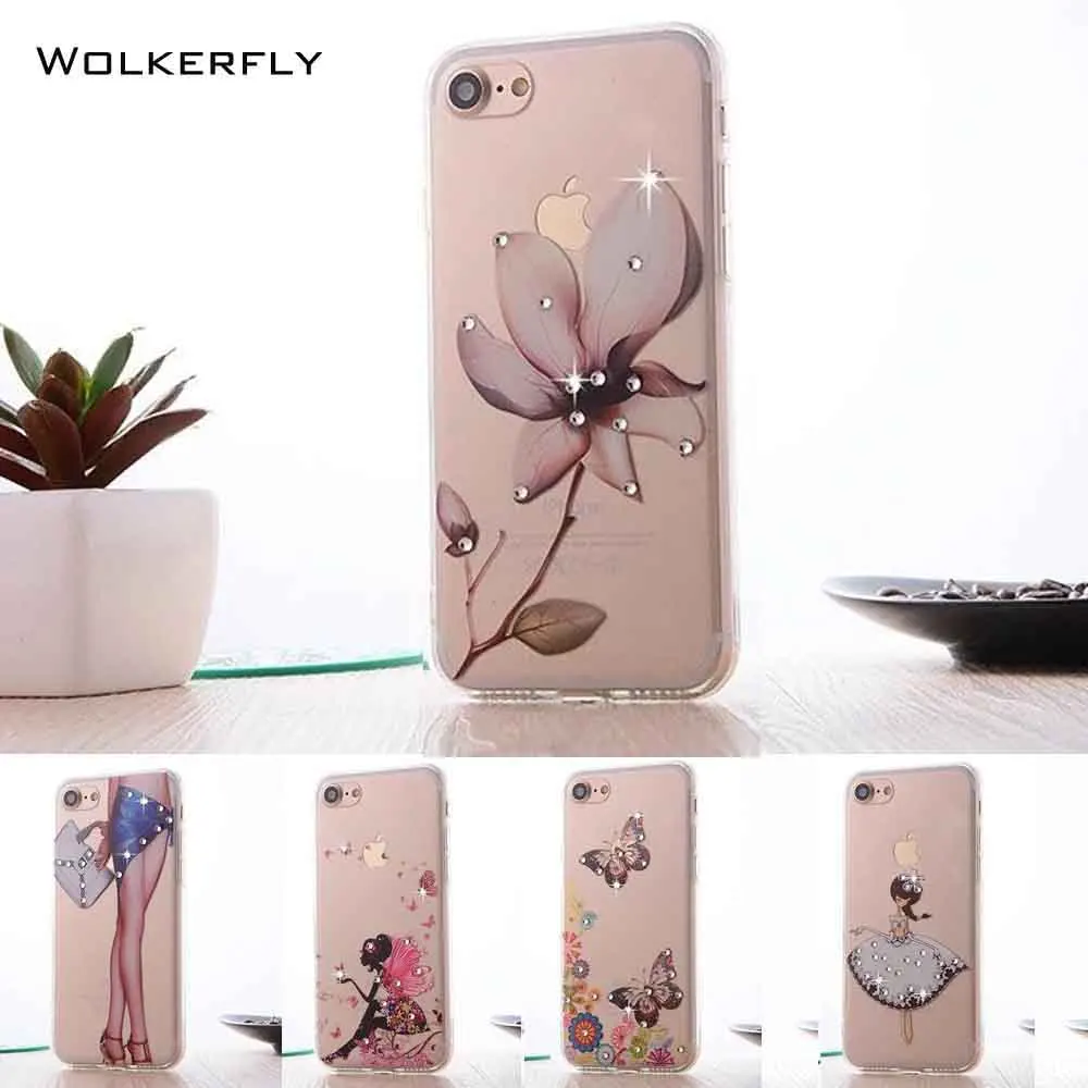 

Luxury 3D Relief Painted Case For iPhone 8 8Plus Coque Case for 7 7Plus Bling Floral Rhinestone Case Phone Back Cover Capa