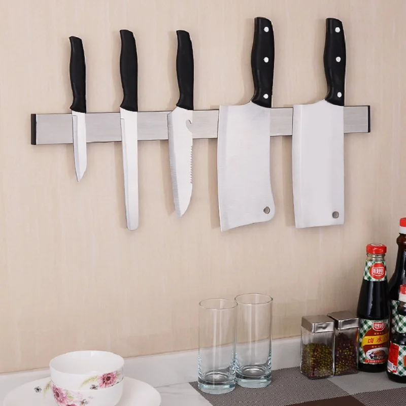 Creative hole-free European 304 stainless steel magnetic knife holder kitchen shelf kitchen knife receiving rack