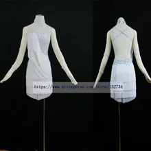 Для девочек латинские танцы платье для танцев белые кисточкой латинские танцы бальные костюмы Танго, Самба танцевальное бальное платье с бахромой единого дизайна для ча-ча, костюмы