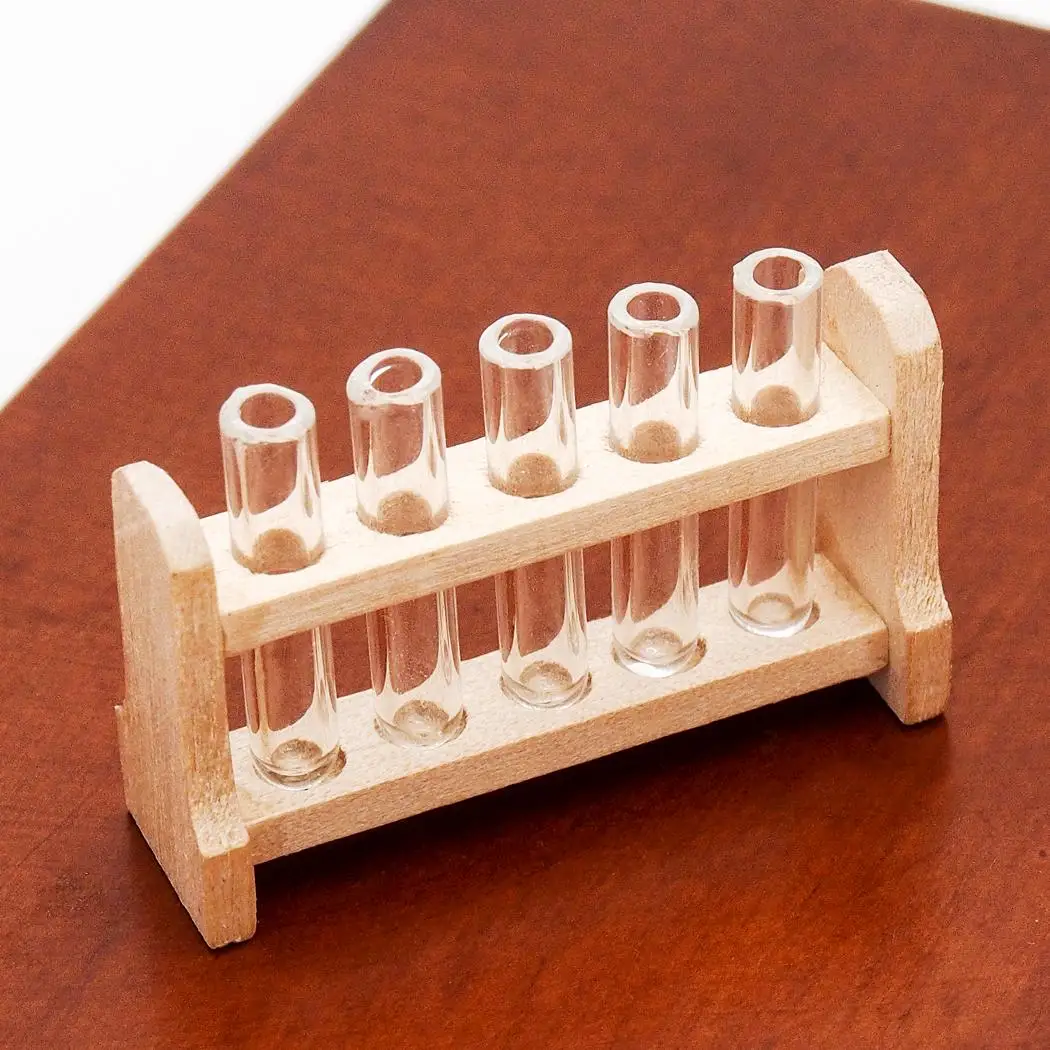 

Odoria 1:12 Miniature Laboratory Test Tube with Wood Rack Dollhouse Reading Room Lab Accessories