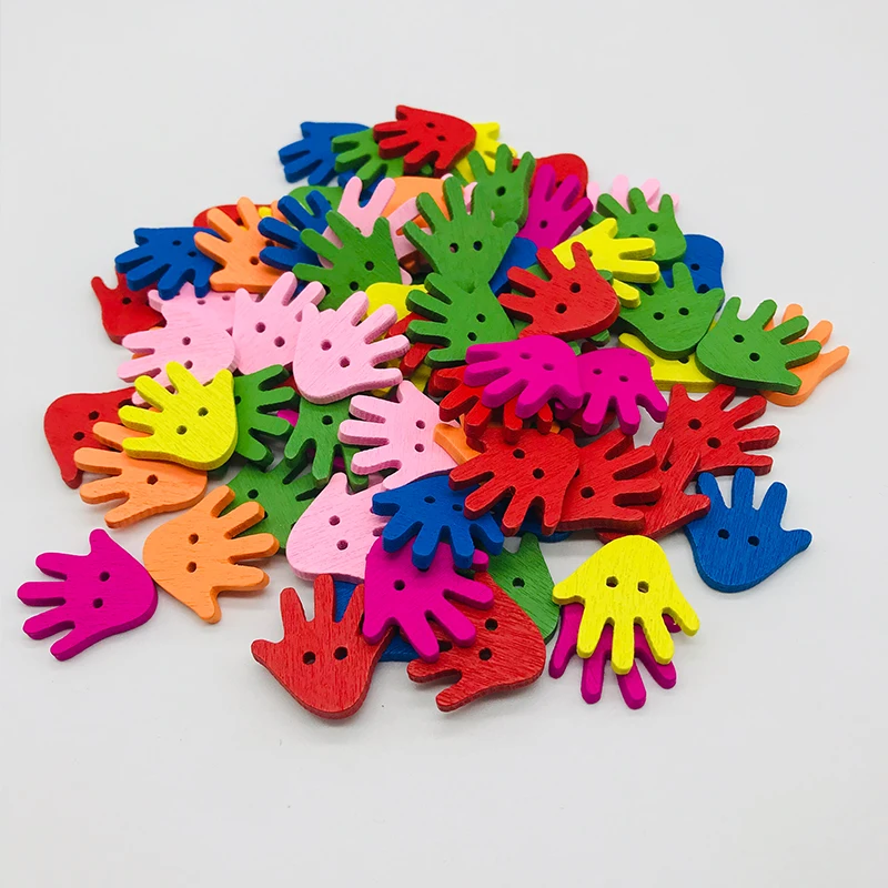 

XinDong Sewing Scrapbooking Baby Sewing Buttons 2-Holes Wooden Buttons Children Garment Accessories mix color palm button
