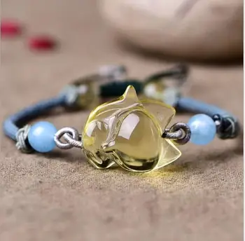 

Natural citrine hand-carved big head fox bracelet Female small fox fairy lap hand bracelet cb2773#
