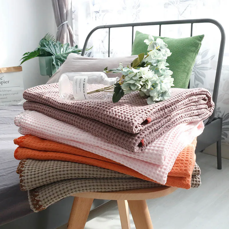 

Waffle Pattern Solid Color Blanket On Sofa Bed Plane Travel Soft Rectangle Adult Throw Bedsheet Home Textile 180x200cm