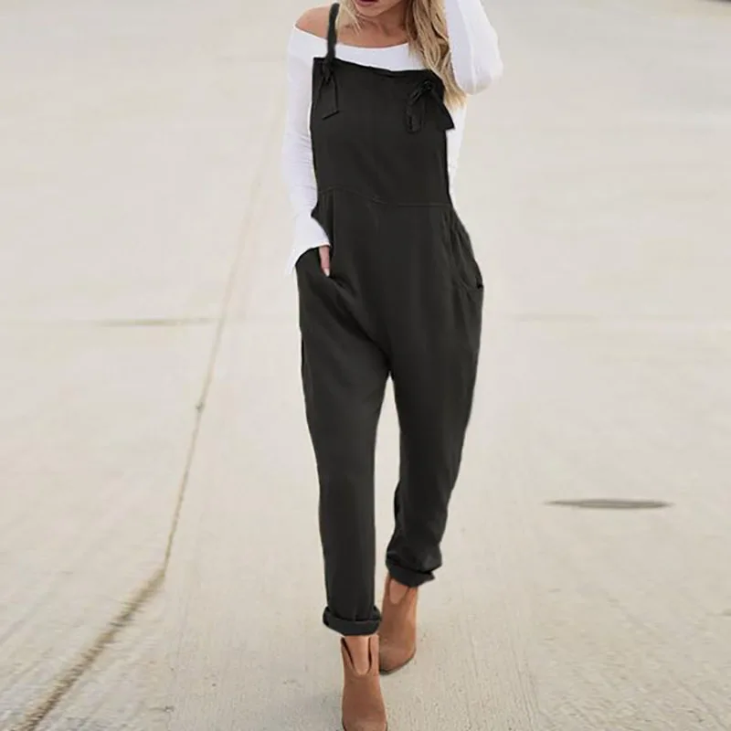 2018 Rompers Womens Autumn Jumpsuits Casual Vintage Sleeveless Backless Casual Loose Solid Overalls Strapless Paysuits Plus Size Jumpsuits and Playsuits