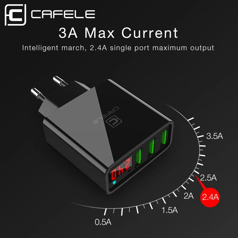 Cafele USB Charger LED Display 3 Ports Charger USB EU/ US Plug USB Charger 2A Total Max Output DC 5V 3A USB Wall Charger