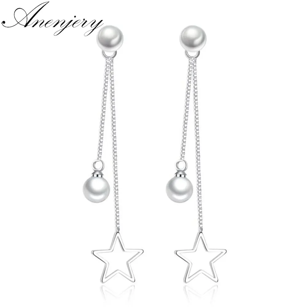 Anenjery, 925 пробы, серебряные серьги-гвоздики, pendientes, звезда, жемчуг, кисточки, серьги для женщин, oorbellen, букле, d'oreille femme