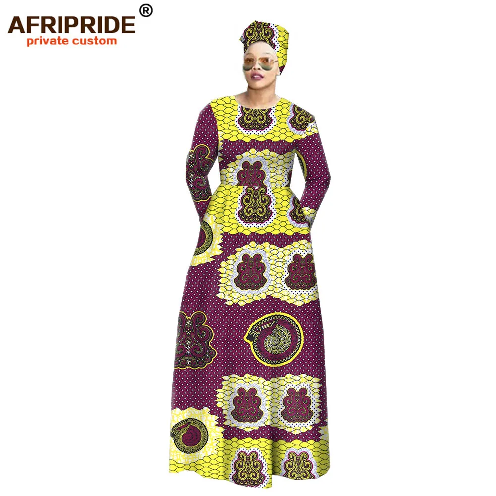 Африканское традиционное классическое платье макси для женщин AFRIPRIDE ankara принт полный рукав o-образный вырез длина до пола женское платье A722512 - Цвет: 427J