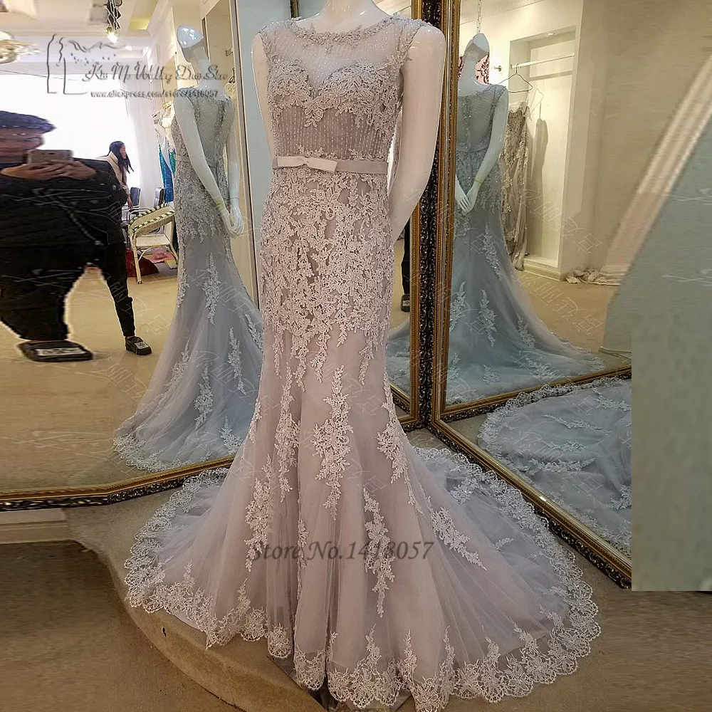 Vestido Longo de Festa Abendkleider 2017 серебристо серые кружевные вечерние платья Длинное Пышное