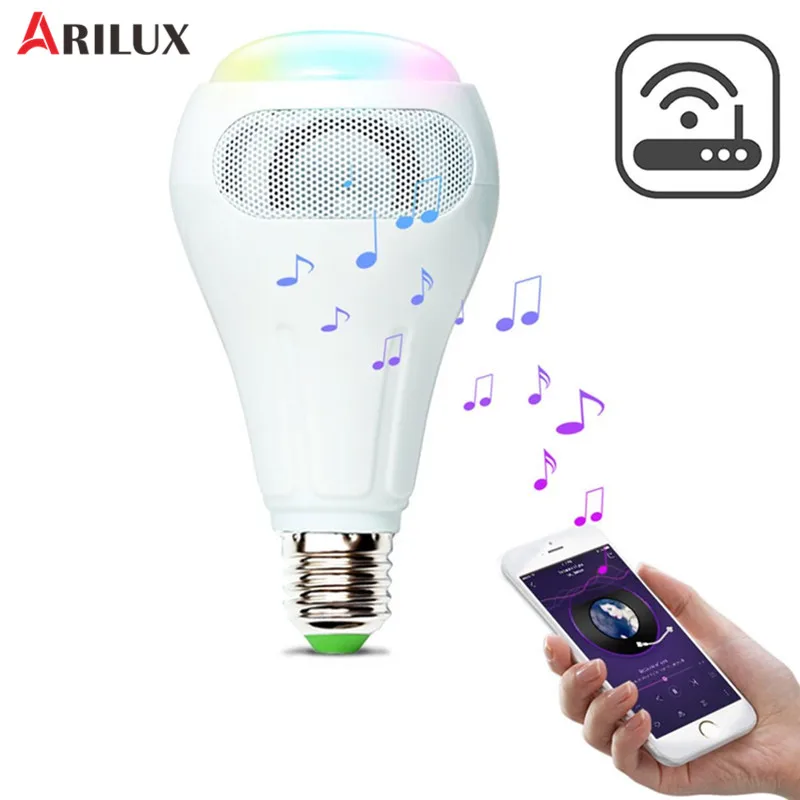 

ARILUX Smart WiFi APP Control LED Light Bulb E27 12W RGB+W+WW Smart LED Bulb Speaker Work With Alexa AC110-240V