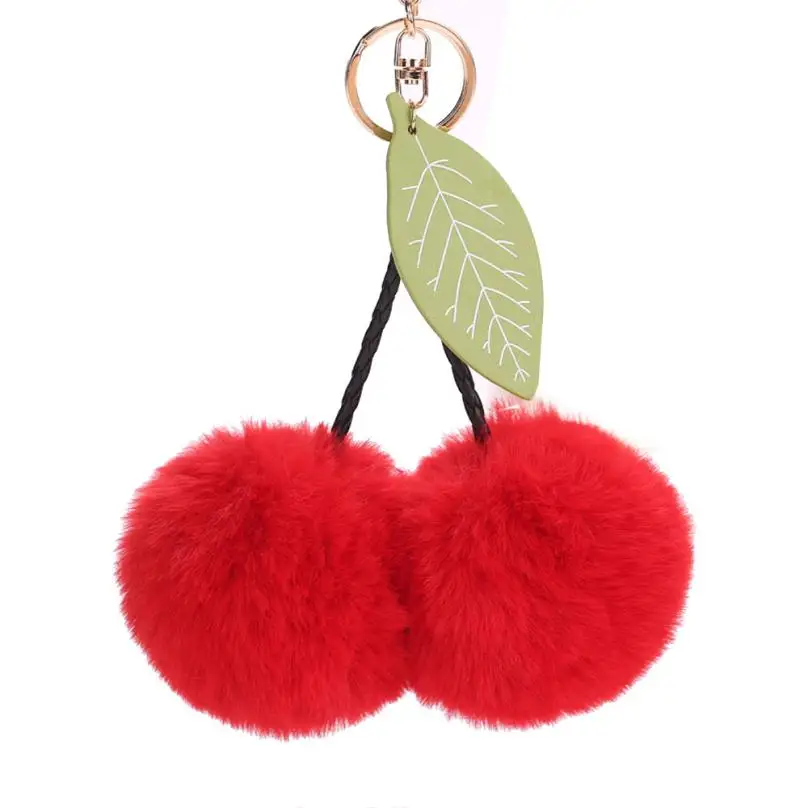 Cute fur ball cherry stuffed car keychain Keychain Bag Hanging keychain