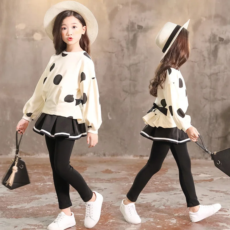 3-14 Years Teenager Girls Outfits Cute Bear Sweatshirt + Plaid Skirt 2Pcs  Suit For Girls Birthday Present Children Clothing Sets