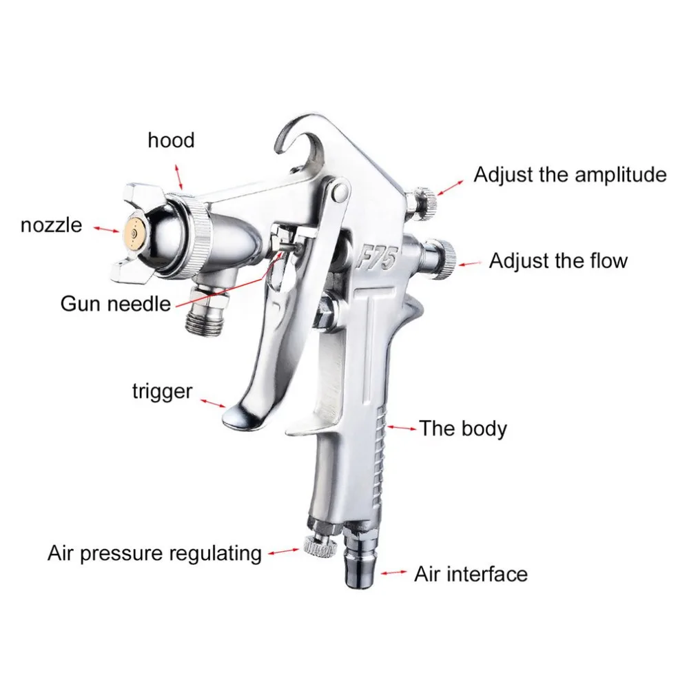 Пневматический распылитель F75 400 мл, Аэрограф, распылитель, распылитель из сплава, распылитель, Аэрограф, инструмент с бункером для мебели автомобилей