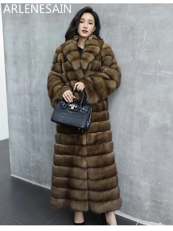 

Arlenesain custom sable fur brown long section of women coat